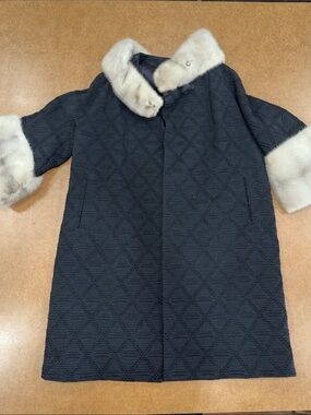 Evans Lorell New York Black Coat with White Mink Fur Trim - Classic Winter Coat